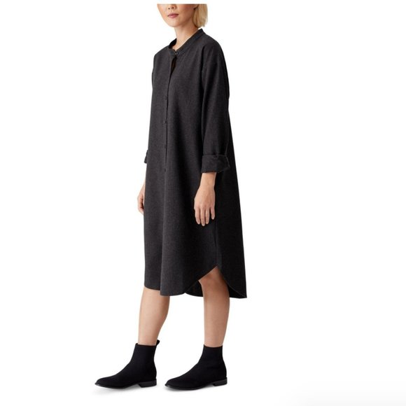 Eileen Fisher Dresses & Skirts - Eileen Fisher Mandarin Collar Wool Knee Length Shirt Dress